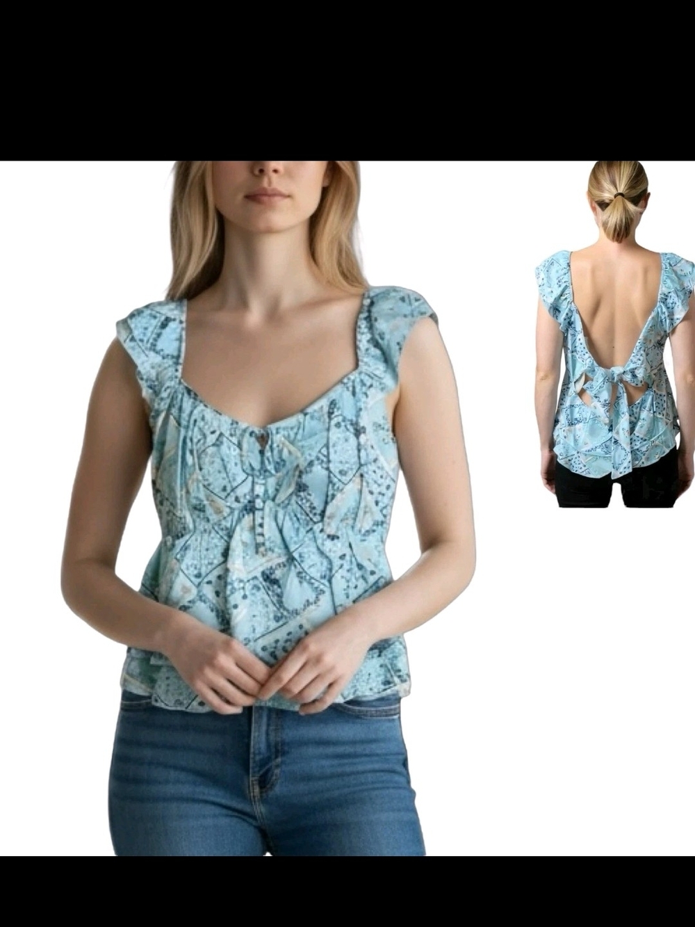 Moa Moa Sky Blue Floral Print Top